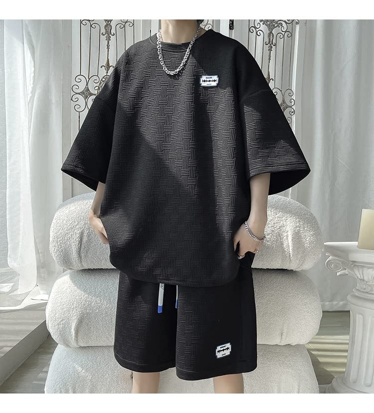 ANGELCITY Summer Plus Size Short and and Summer L951 Men's Set, Sweatshirt, Jersey, Sleeves, Shorts, T-Shirt Shorts, 2-Piece Set, Sportswear,