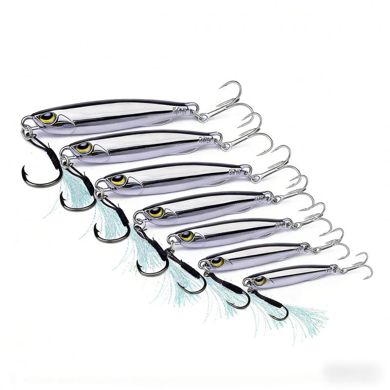 Lure Bait Sinking Long Casting Jig with Feather Treble Hook Metal Spinner Quick Draw Special for Mackerel Bass Whitebait Fake Ba
