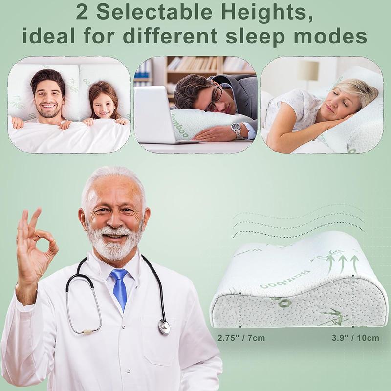 Bamboo Pillow Memory Foam Pillow with Removable Cover with Zipper Bamboo Neck Pillow for Sleeping Ergonomically Design JAF022