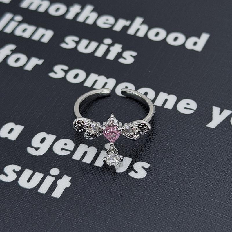 Süßer Mädchenstil Silber-Rosa Diamantenbesetzter Schatz Schleife Stern Krone Offener Ring Nische Stapelring Frau