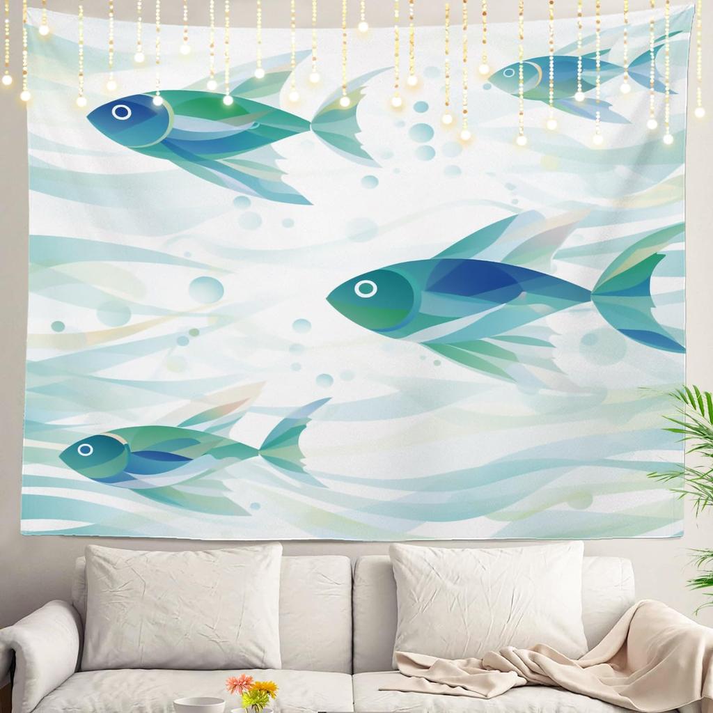 Northern Lights Wall Tapestry,View Over A Lake Green Storm Cloud Sky Wall Hanging Large Tapestry Decoration Polyester Fiber