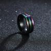 Black Stainless Steel Basic Ring for Men With Rainbow Line Classic Male Wedding Band Multi Color  Fraternal Rings