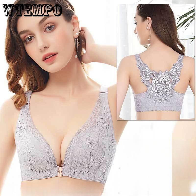 Large-sized Front-buttoned Bras Women's Thin Cup Bras Gathering Bras Without Steel Rings Beautiful Back Bras
