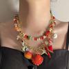 Ocean vacation style niche creative design sense fashion fresh scallop conch pendant double layer stacked necklace