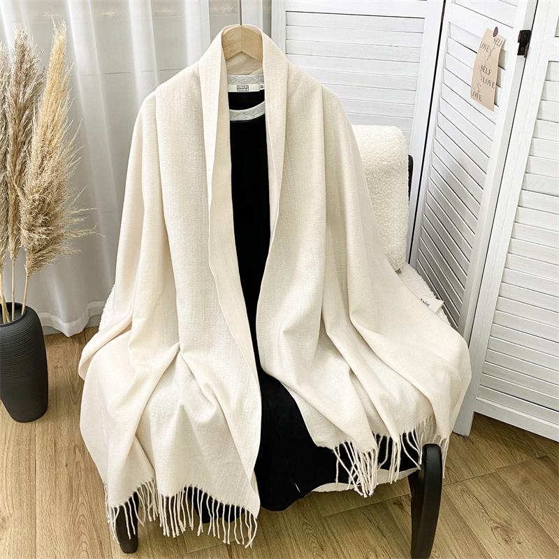 Winter Scarf Women Luxury Autumn Winter Cashmere Scarf Thickened Warm Shawl Classic Tassels Fluffy Scarf Solid Cope Foulard