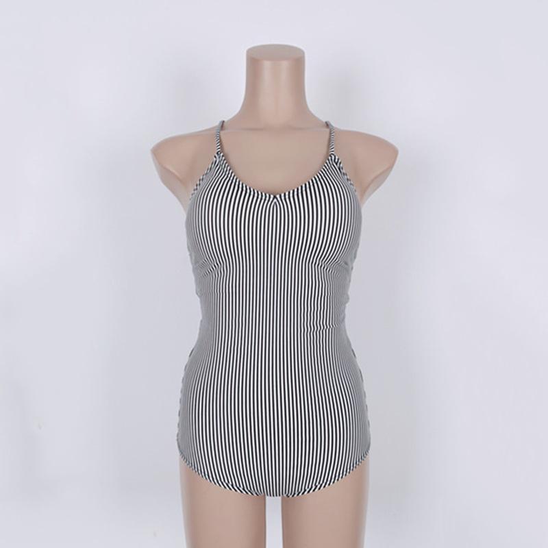 Shiyisheng's New Black and White Striped Cross Backless Sexy Triangular One-piece Swimsuit Women's Beach Hot Spring Mature Swimsuit