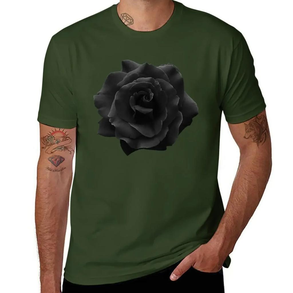 Single Large High Resolution Black Rose. T-Shirt tees new edition plain black t shirts men