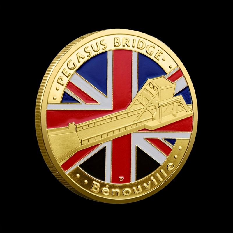 Replica Coin World War II British D-Day Commemorative Gold Coin-British Bulldog and Pegasus Bridge Design,Collectible Coin Gift