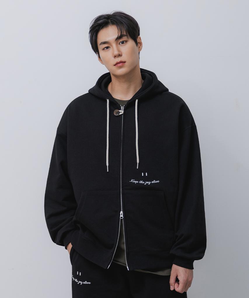 Bakken Smile Embroidered Logo 2-Way Button Zip-Up Hoodie Bk7985_Black