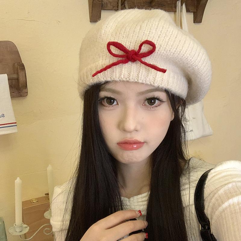 Plush Knitted Beret Women's Autumn and Winter Korean Style Cold Proof and Warm Woolen Hat with Big Head Circumference and Face Showing Small Hat