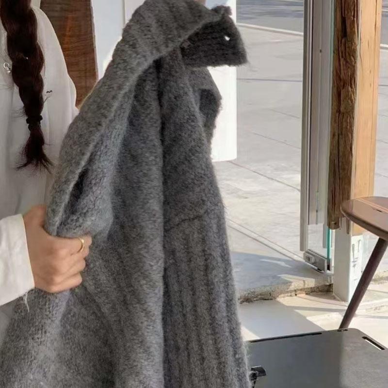 Winter High-neck Pit Strip Soft Waxy Single-breasted Thick-knit Cardigan, Warm, Loose, Simple and Lazy Style Thick Sweater Women