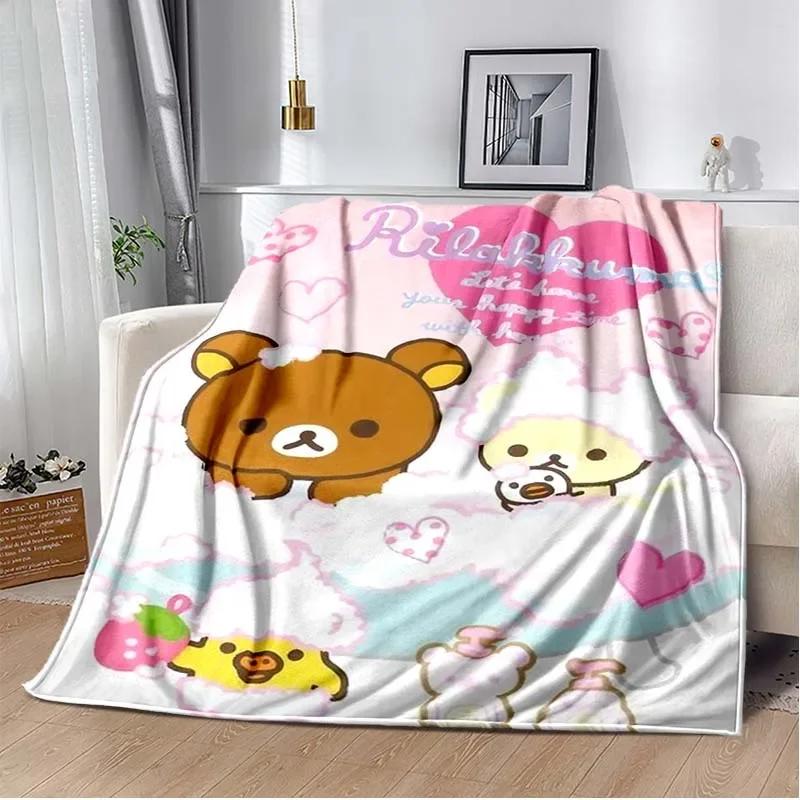 Cartoon Rilakkuma Anime Girls Throws Blanket for Baby Hiking Picnic Bed Super Soft Cute Kawaii Flannel Blanket Birthday Gift