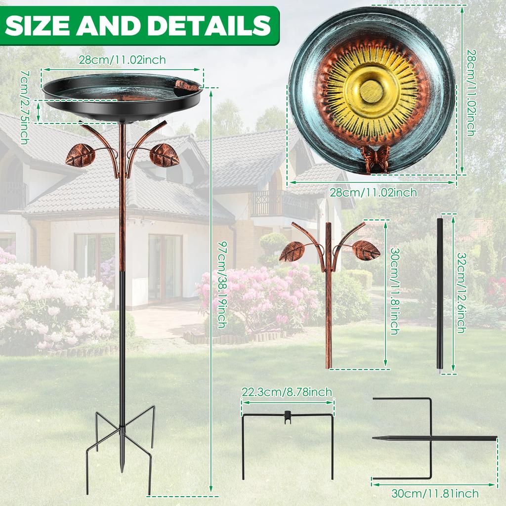 Garden Birdbath 97cm Standing Metal Bird Bath Decorative Vintage Bird Bath Feeder Bowls for Outdoor Patio Yard Lawn Garden Decor