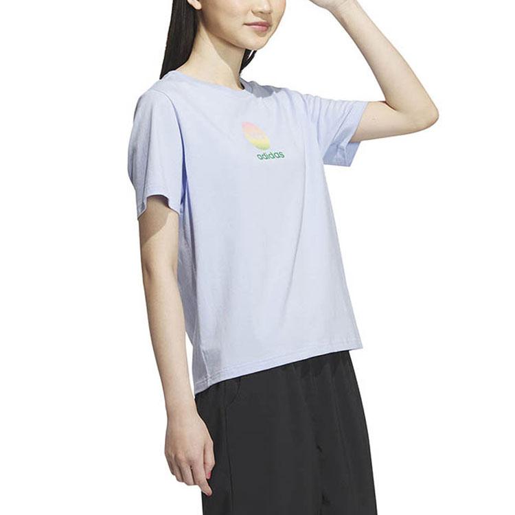 Adidas Neo Alphabet Logo Print Round Neck Short Sleeve T-Shirt Women Tops Blue IP3876