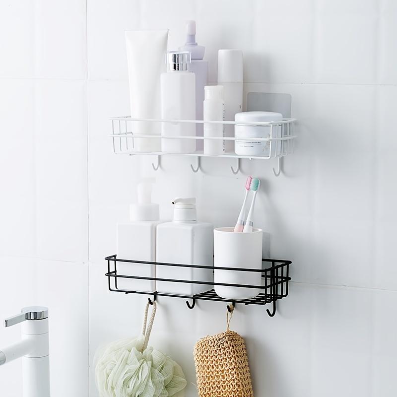 1pc Storage Rack With Hooks For Kitchen Bathroom Bedroom Office, Wrought Iron Bathroom Shelf, Punch Free Hanging Shelf