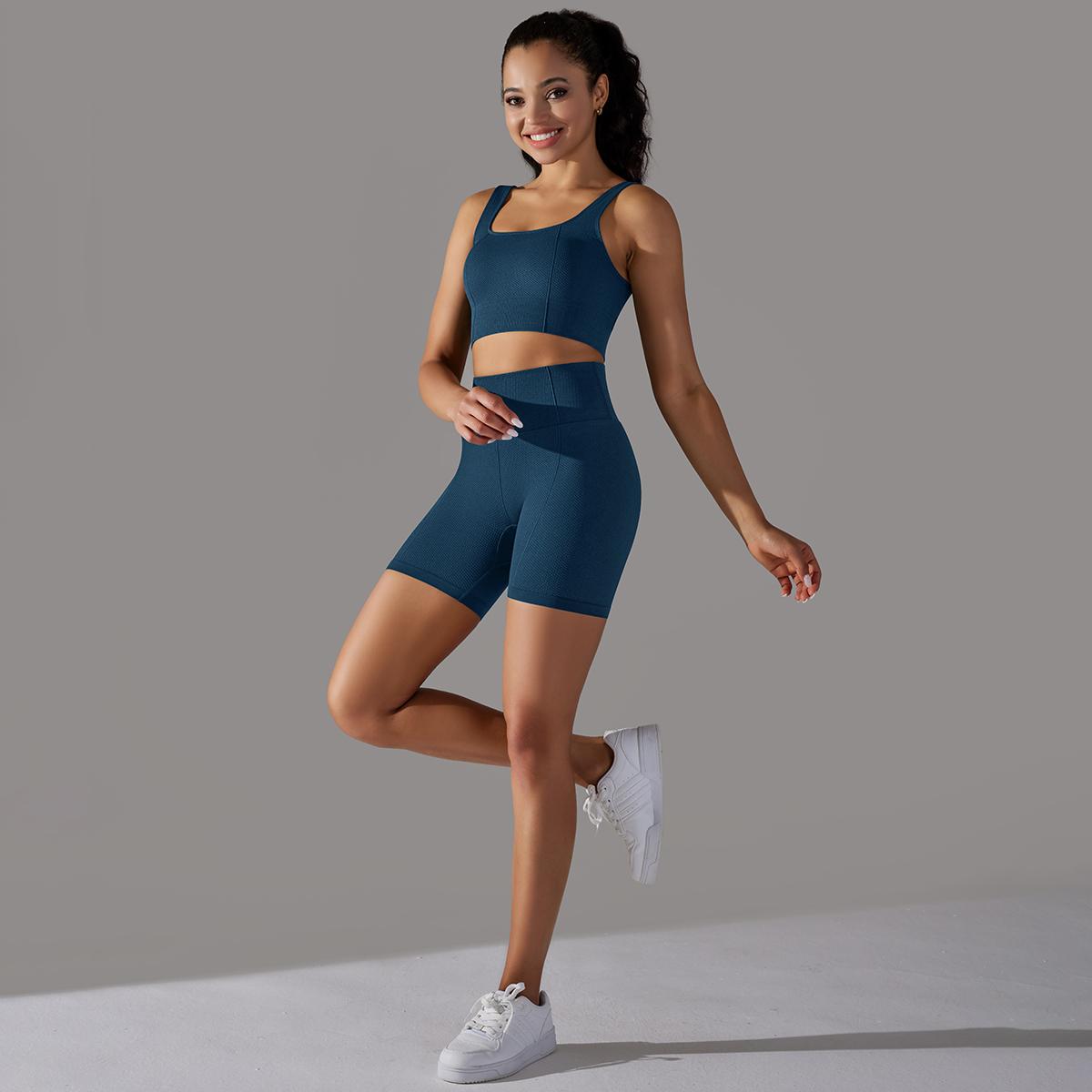 

Auroth 2 предмета тренировочный наряд женский бесшовный спортивный комплект черный бюстгальтер для фитнеса короткие штаны спортивная одежда для йоги L темно-синий