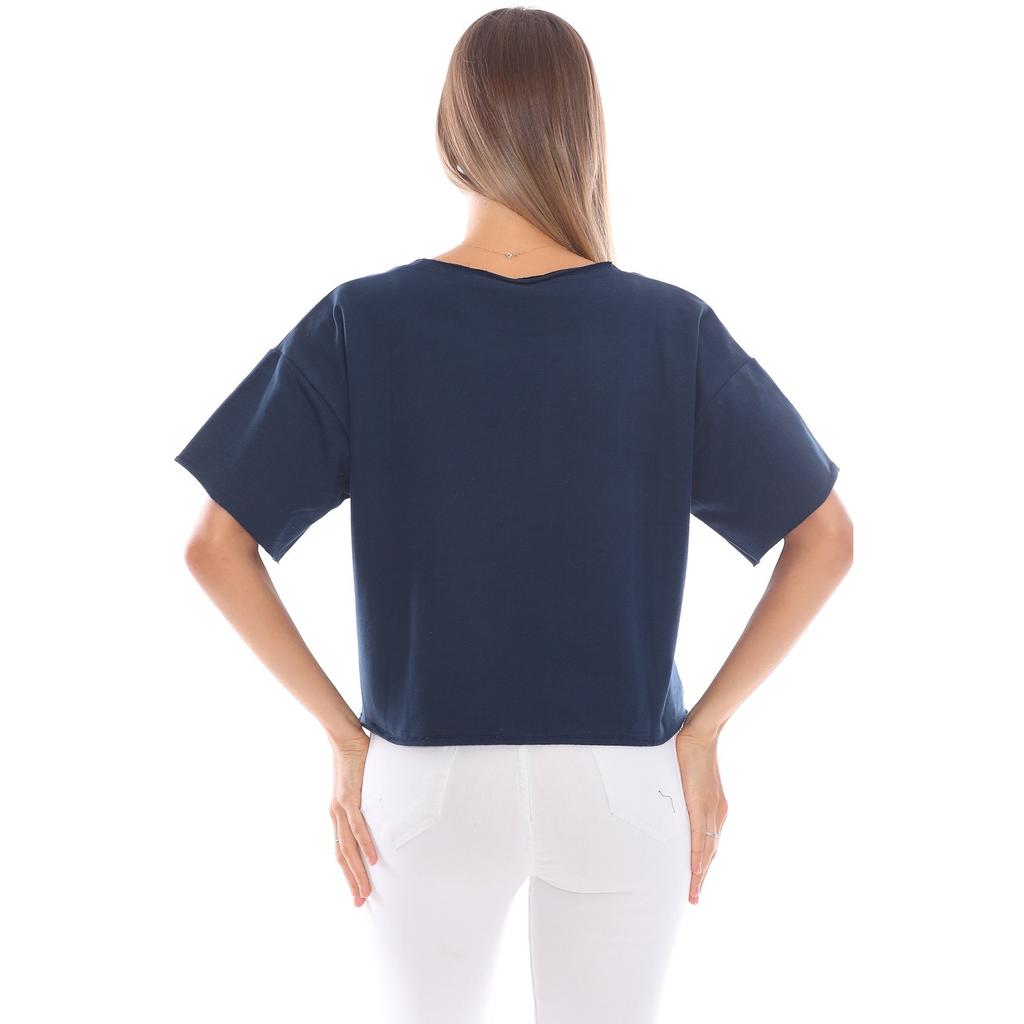 Hanorac de damă albastru cu imprimeu largi