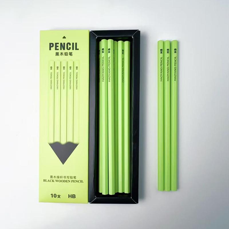 10 Stück/Set Neuer Grüner Schaft Schwarzes Holz Graphit Bleistift Set Hb Schwarze Mine Büro Schreibbleistift Geschenk Schreibwaren Niedliche Bleistifte