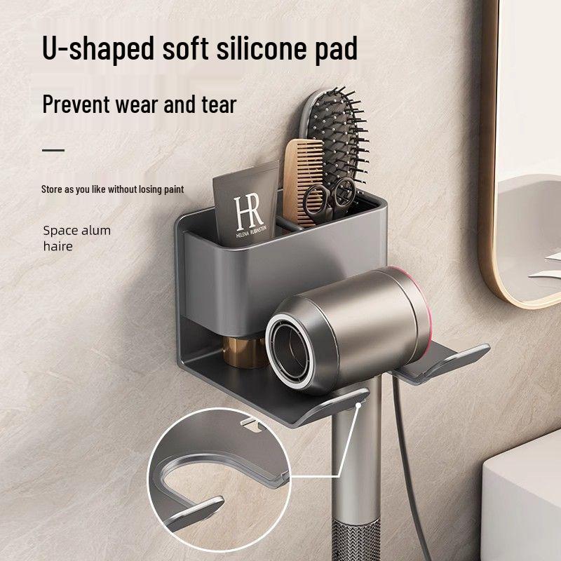 Wall-Mounted Hair Dryer Rack: Bathroom Storage Shelf & Hanging Bracket
