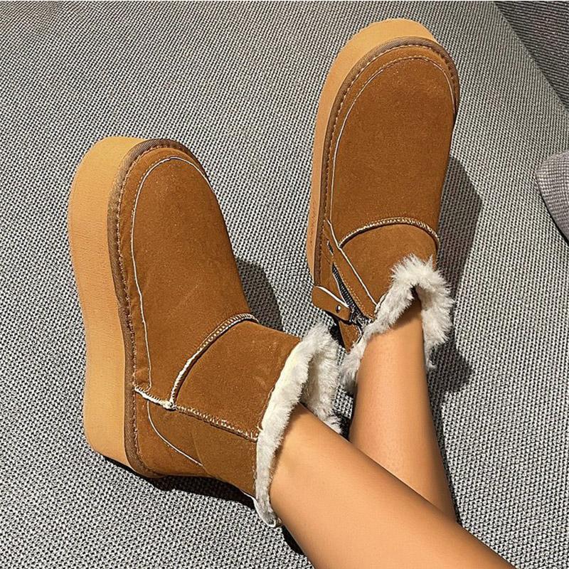

SyfIyno New Solid Color Thick-soled Hot-selling Shoes Women s Sleeves Women s Boots Winter Round-toe Plush Warm Short Snow Boots 35 верблюд