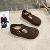 Retro Style Flat Bottom T-buckle Strap Single Shoes Women's Shoes 2025 New Versatile Small Leather Shoes Korean Version Suede Mary Jane Shoes
