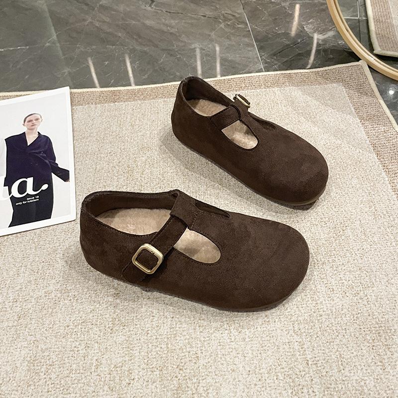 Retro Style Flat Bottom T-buckle Strap Single Shoes Women's Shoes 2025 New Versatile Small Leather Shoes Korean Version Suede Mary Jane Shoes