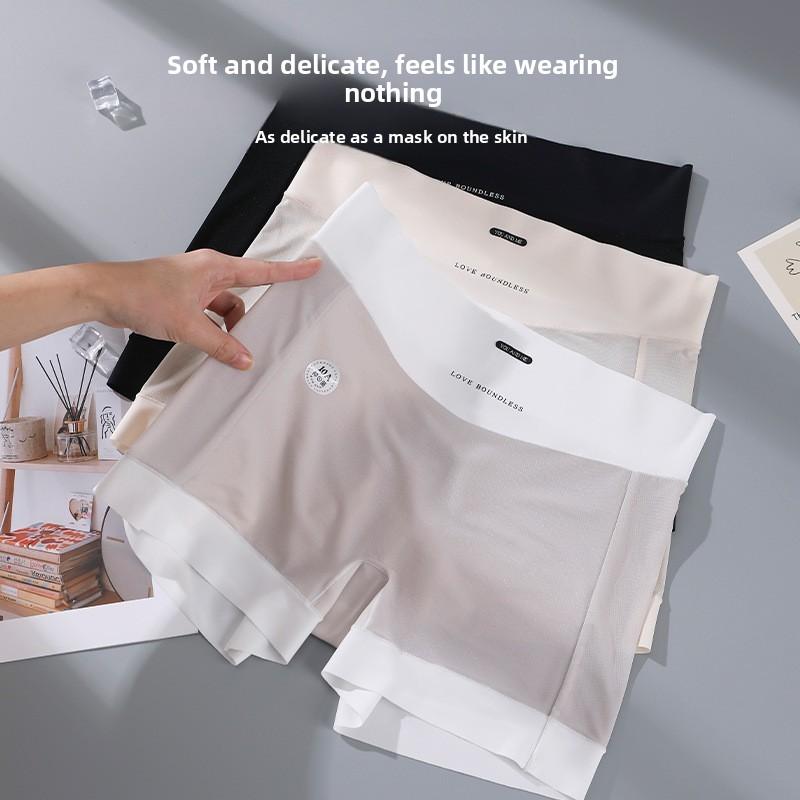 Plussize Women's Summer Ultra Thin Ice Silk 2 in 1 Non Mark High Waist Tucked in Flat Angle Safety Briefs