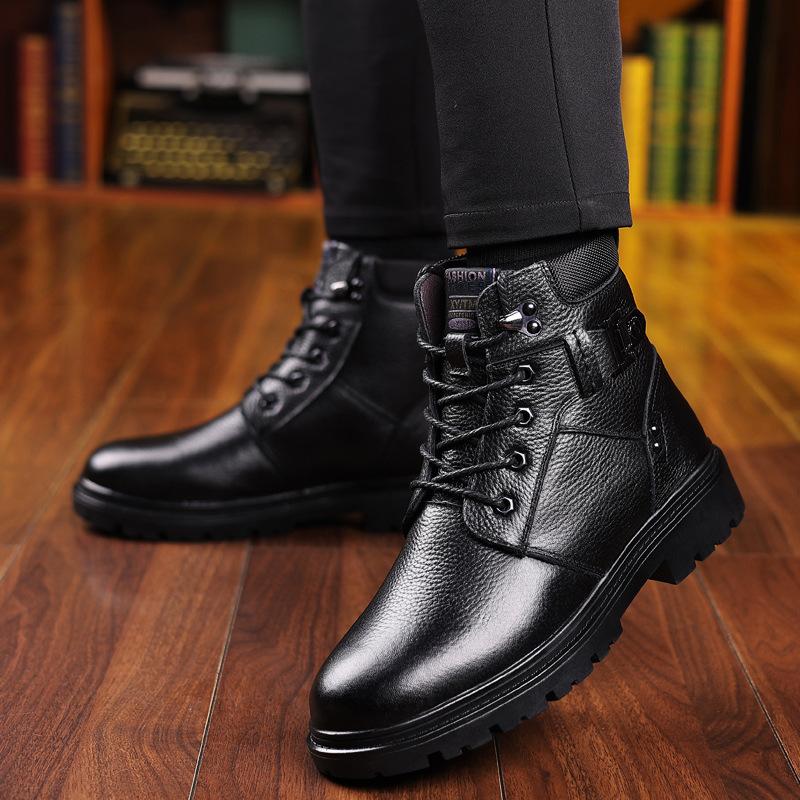 Winter New Velvet Martin Boots Men's Shoes Wool Casual Soft Leather High-top Cotton Shoes Leather Boots Men's Shoes Tooling Boots