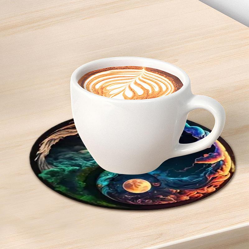 Drink Coasters Mat 6X Anti-slip Round Coasters Mat Heat-resistant Table Cup Coasters For Coffee Bar Living Room Countertop