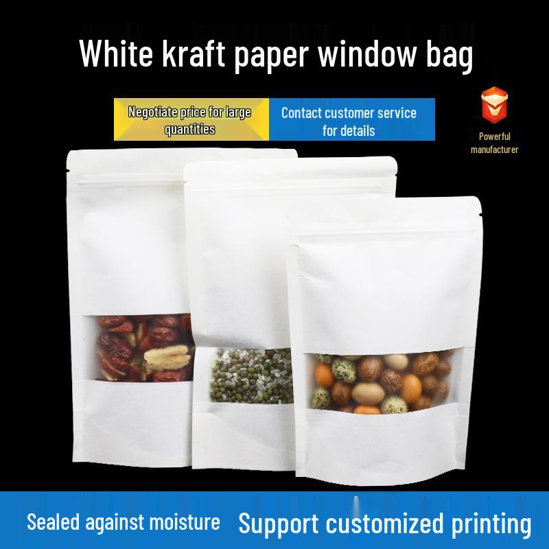 Frosted White Self-Standing Kraft Paper Sealable Food Bag