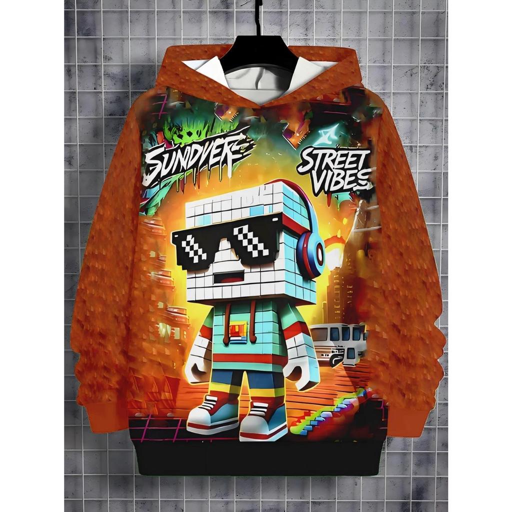 Children's Clothing Boy Hooded Long Sleeved 3D Printed Children's Spring and Autumn Casual Fashion Pullover