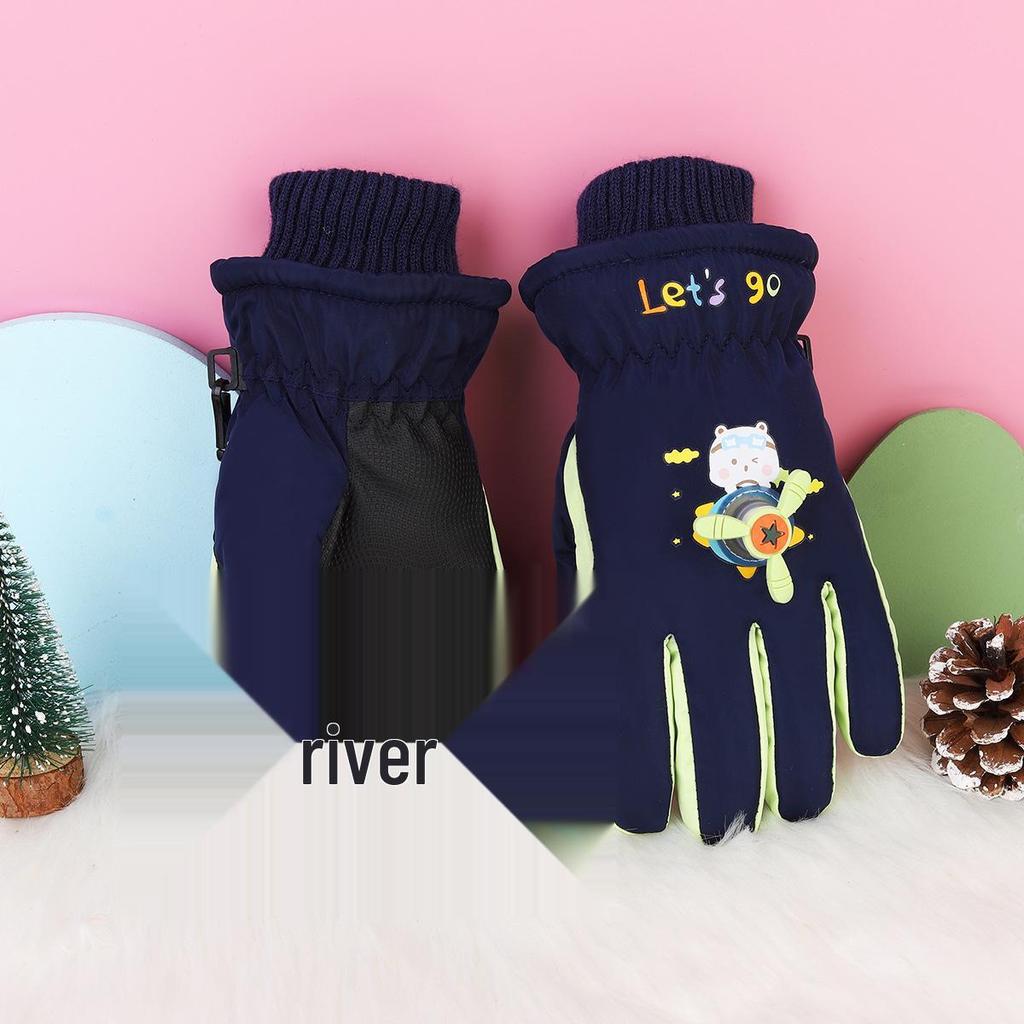 Children's Winter Ski Gloves: Thick, Cold-Proof, Waterproof, Windproof, Non-Slip, Warm Cotton for Ages 3-17.