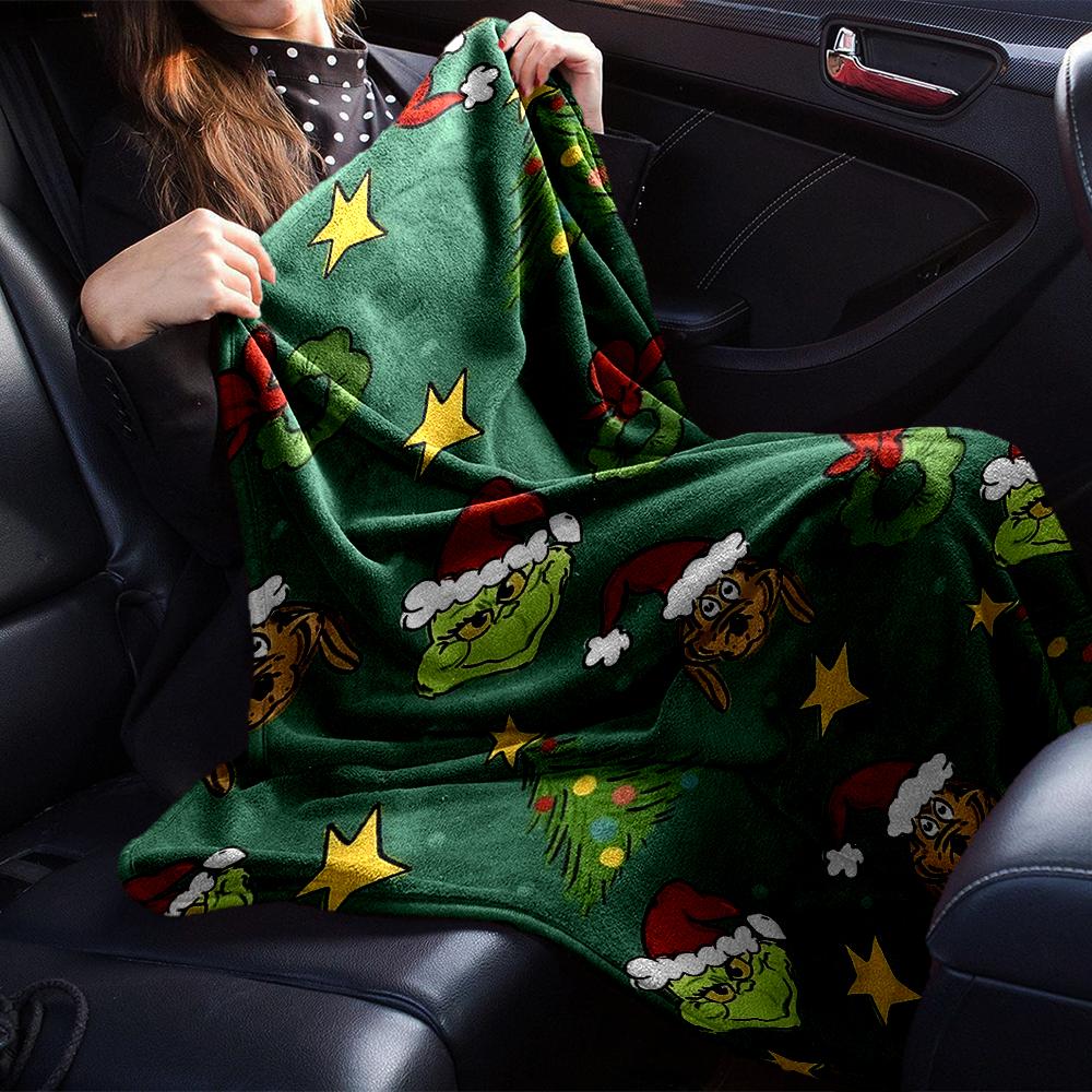 Christmas Grinch Blanket Soft Throw Blanket For Home Bedroom Bed Sofa Travel Office Solid Christmas Blanket