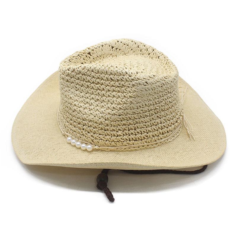 Men and Women Hollow Western Cowboy Straw Hat Beach Hat Outdoor Seaside Sun Hat Top Hat