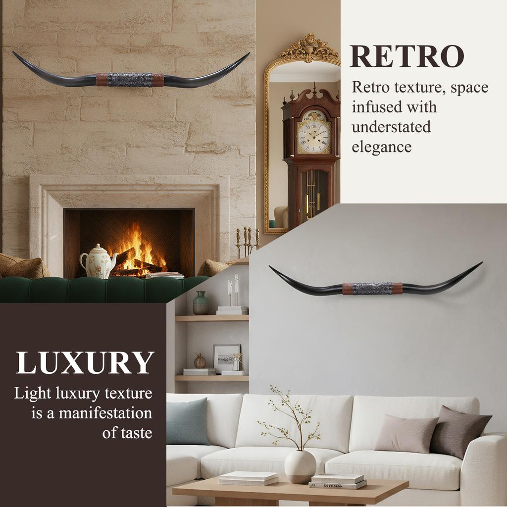 70.8In 180CM Retro Ethnic Style Animal Horn with Hanging Hole Wall Hanging Ornament Multi-Purpose for Living Room Hallway Office