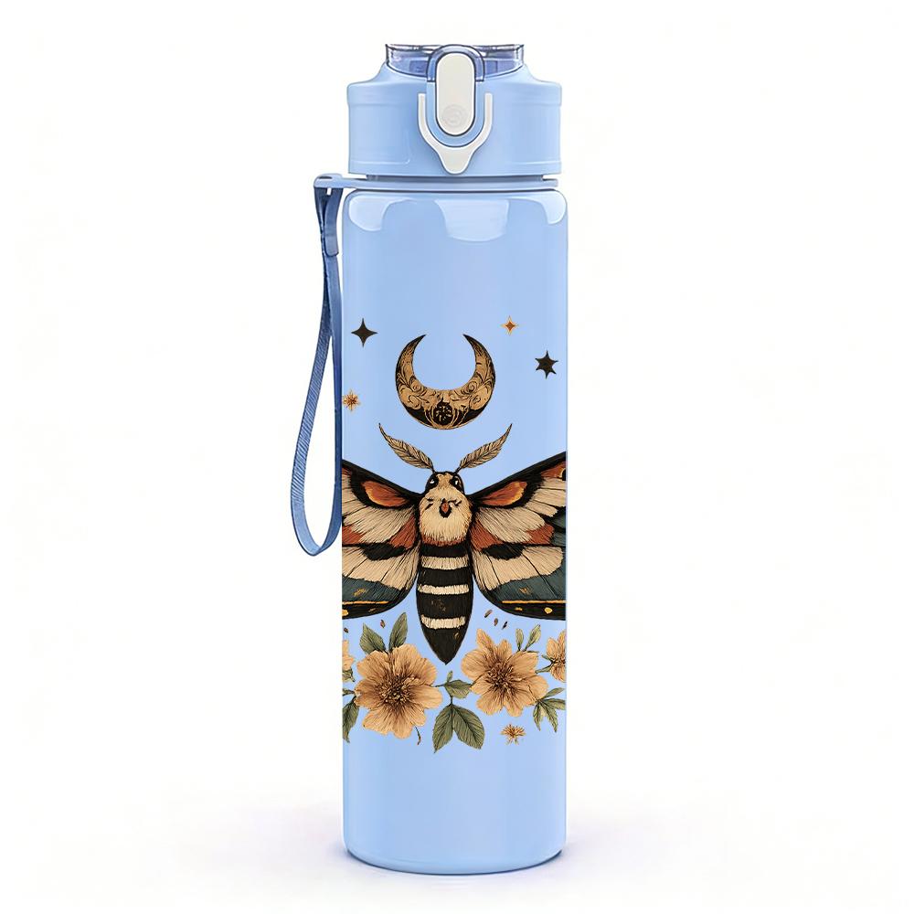 1PC Moth Sunflower Botanical Motif 750ml Color Plastic Sports Water Bottle Leakproof Flip Straw Lid For Sports Office Home Use