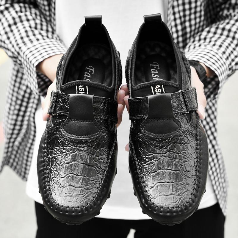 Spring New Handsewn Leather Crocodile Pattern Bean Shoes Octopus Shoes Fashionable Outdoor Lightweight Sports and Casual Shoes