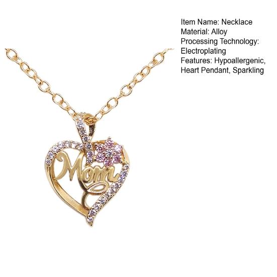 Heart Pendant Rhinestone Love Heart Charm Flower Necklace Mom Necklace Women Necklace Mother's Day Birthday Gift