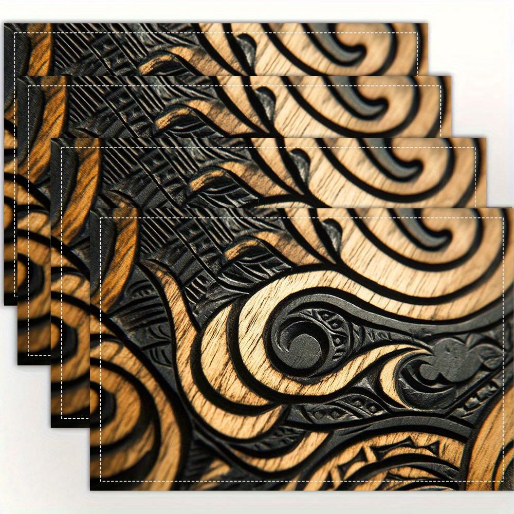 

Wood Grain Placemats Set of 4 Rustic Carved Pattern Place Mats for Dining Table Kitchen Decor Washable Linen Like Tableware 4Pcs-30X45cm(12X18in