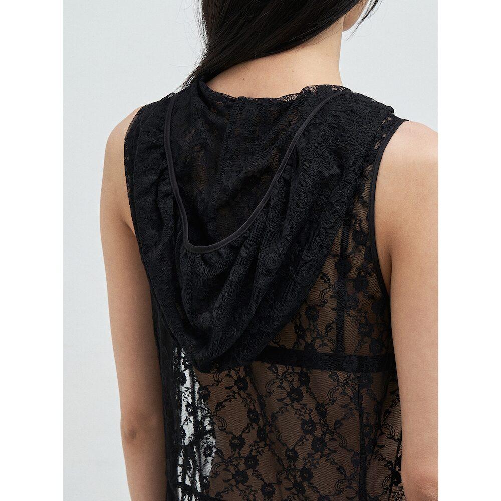 Anggae Lace Hooded Layering Dress Black