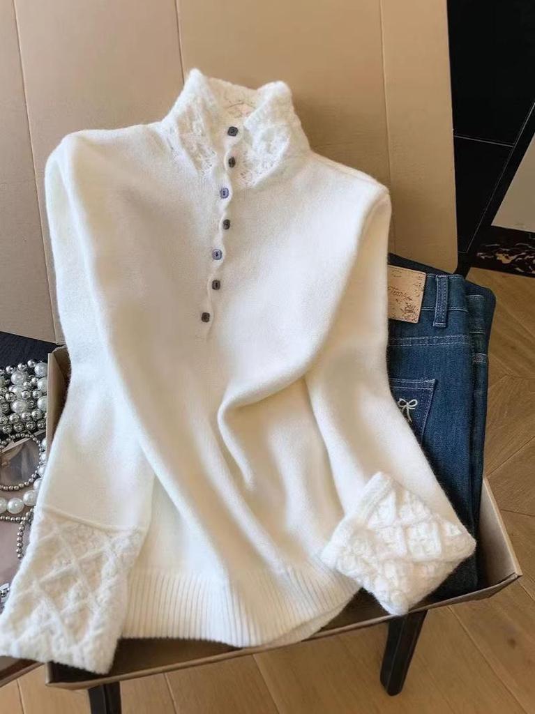 Women's Autumn/Winter 2026 Korean Half-High Neck Hollow Knit Sweater