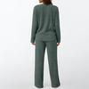 Women's 2 Piece Lounge Outfits Casual Long Sleeve Top Wide Leg Pants Pajamas Set Ribbed Sweater Sleepwear
