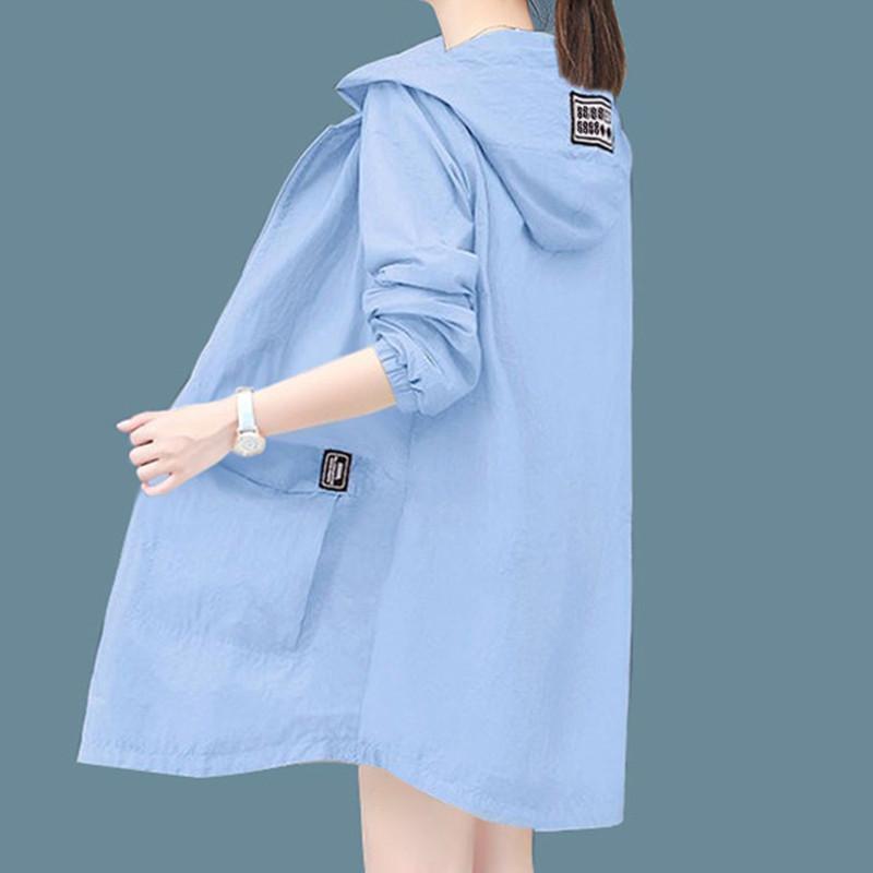 Spring Summer Enlarged Size Women's Thin Section Hooded Sunscreen Clothing UV Protection Solid Colour Jacket