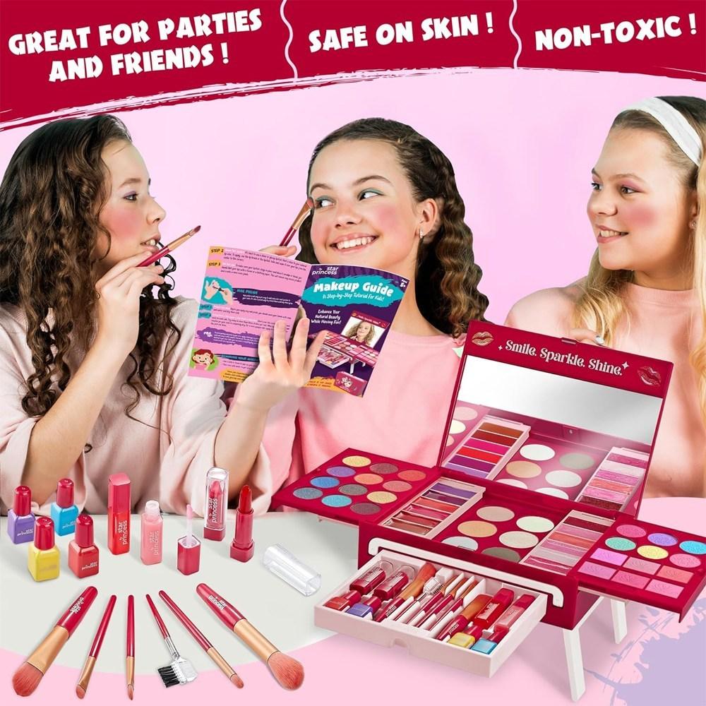 Star Princess All-in-One Kinder-Farbkosmetik-Set Make-up Kosmetik Lipgloss, Geburtstags-Weihnachtsgeschenk für Neffen, 1 Stück