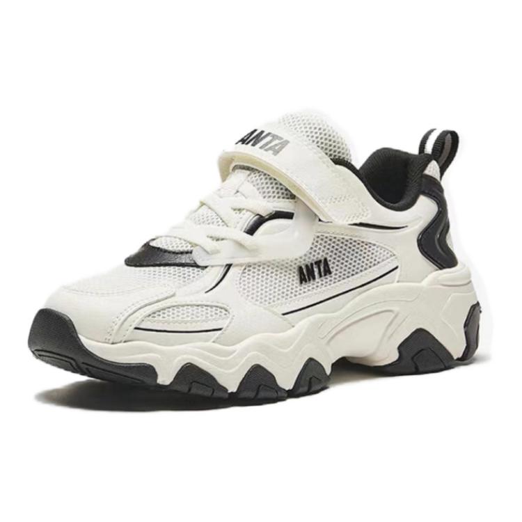 Anta Kids Retro Sports Non-Slip Durable Low-Top Running Shoes Kids Sneakers Ivory-White Basic-Black A12438845-5