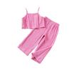 Girls' Off-Shoulder Set - Solid Color Top & Wide Leg Pants