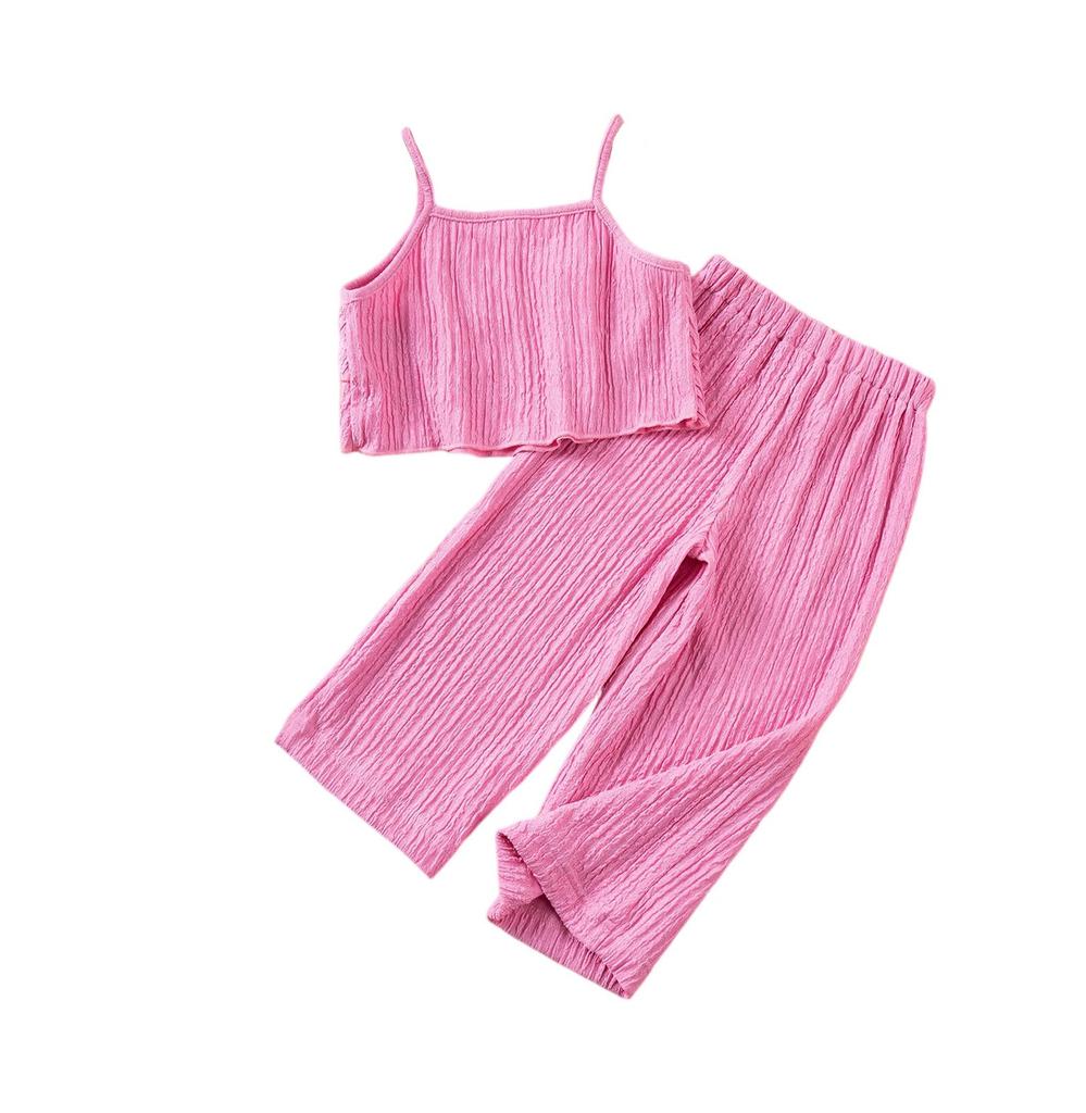 Girls' Off-Shoulder Set - Solid Color Top & Wide Leg Pants