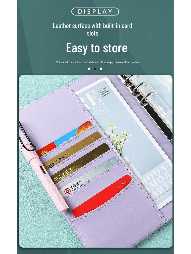 A5 Leather Macaron Notebook Binder with PU Cover and Cash Budget Organizer.