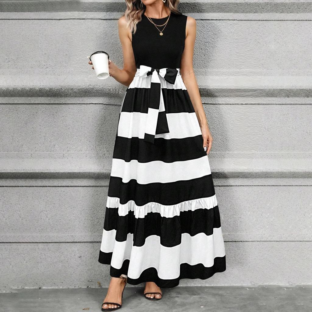 Women's Floral Print High Waist Fashionable And Elegant Sleeveless Dress