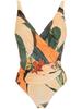 European & American Swimwear: Printed Long Dress & V-Neck Swimsuit Two-Piece Set for Women